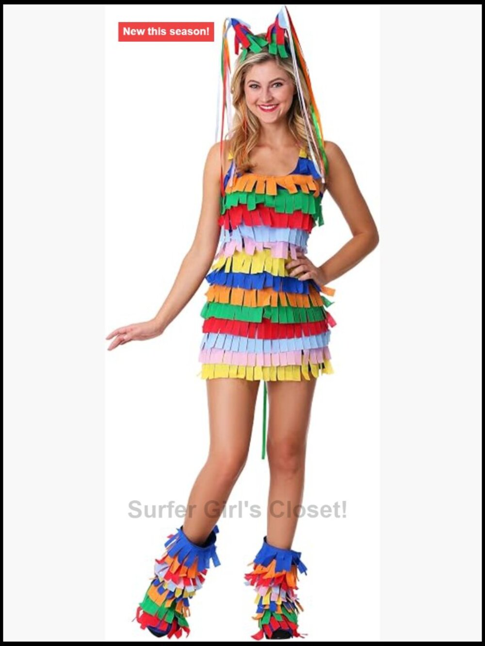 Women's Pinata Costume Fringed Dress with Headband & Boot Covers